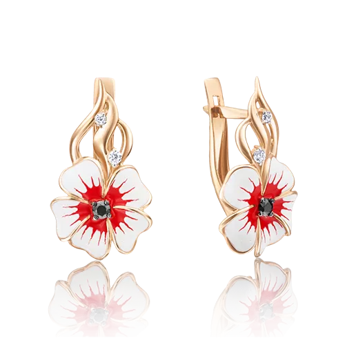 Серьги «Незабудки» с английским замком из красного золота с фианитами и эмалью 02-3598-00-403-1110-25