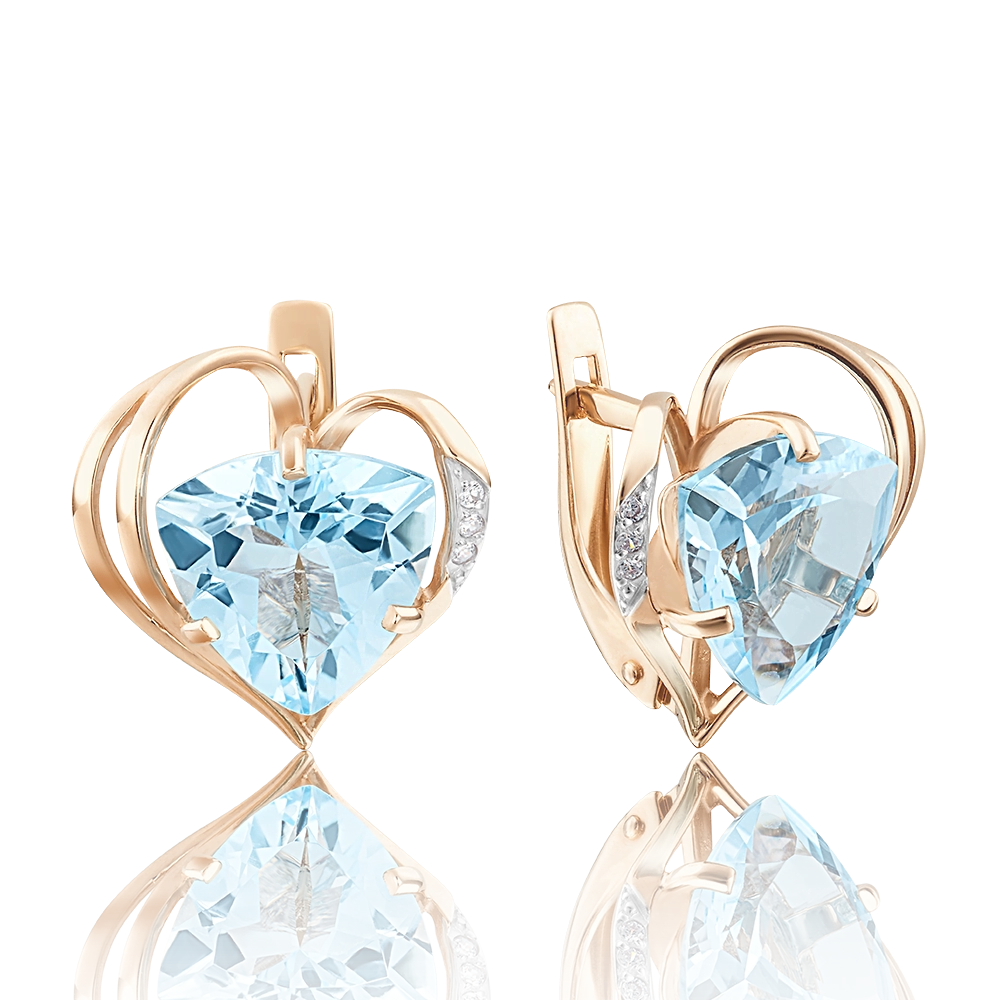 Серьги с английским замком из красного золота с топазом и фианитами 02-3600-00-207-1110-46