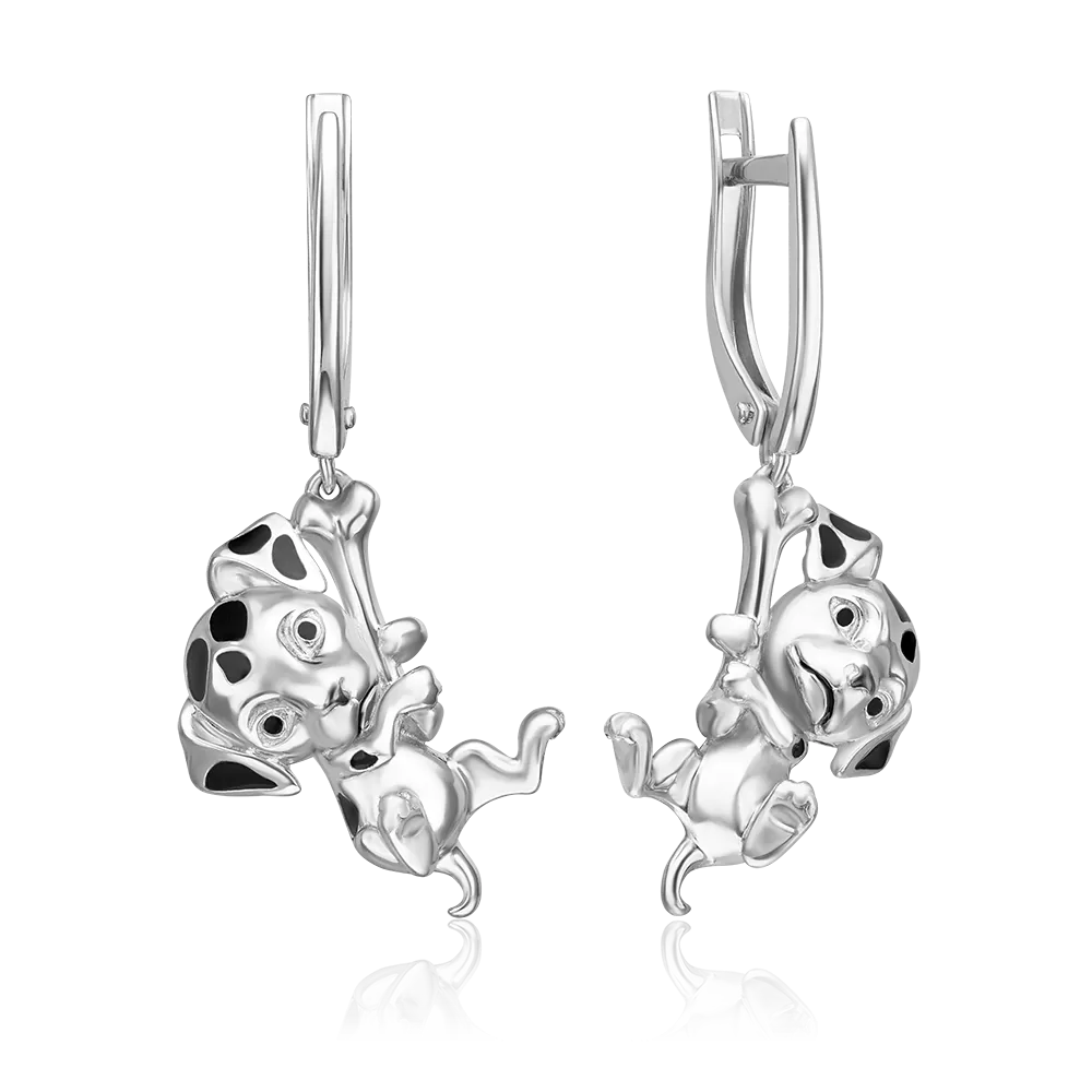 Серьги «Далматинцы» с английским замком из серебра с эмалью 02-5158-00-000-0200