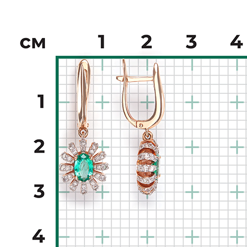 Серьги с английским замком из красного золота с изумрудом и бриллиантами 02-0800-00-106-1110-30