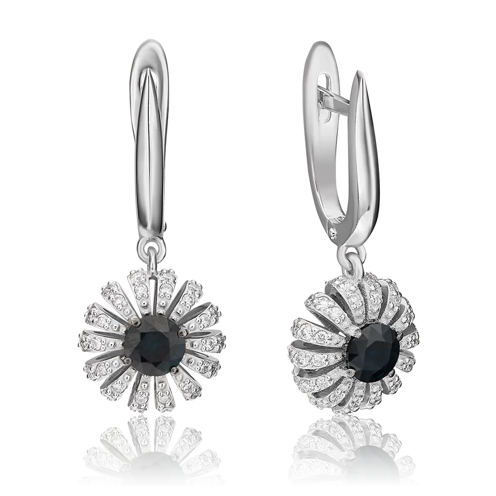 Серьги с английским замком из белого золота с сапфиром и бриллиантами 02-0793-00-105-1120-30