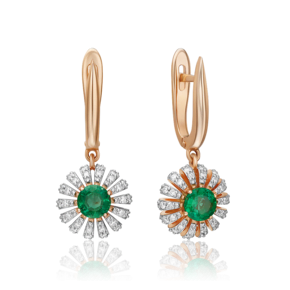 Серьги с английским замком из красного золота с изумрудом и бриллиантами 02-0792-00-106-1110-30
