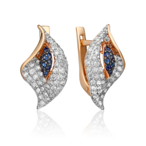 Серьги «Каллы» с английским замком из красного золота с бриллиантами и сапфирами 02-0794-00-105-1110-30