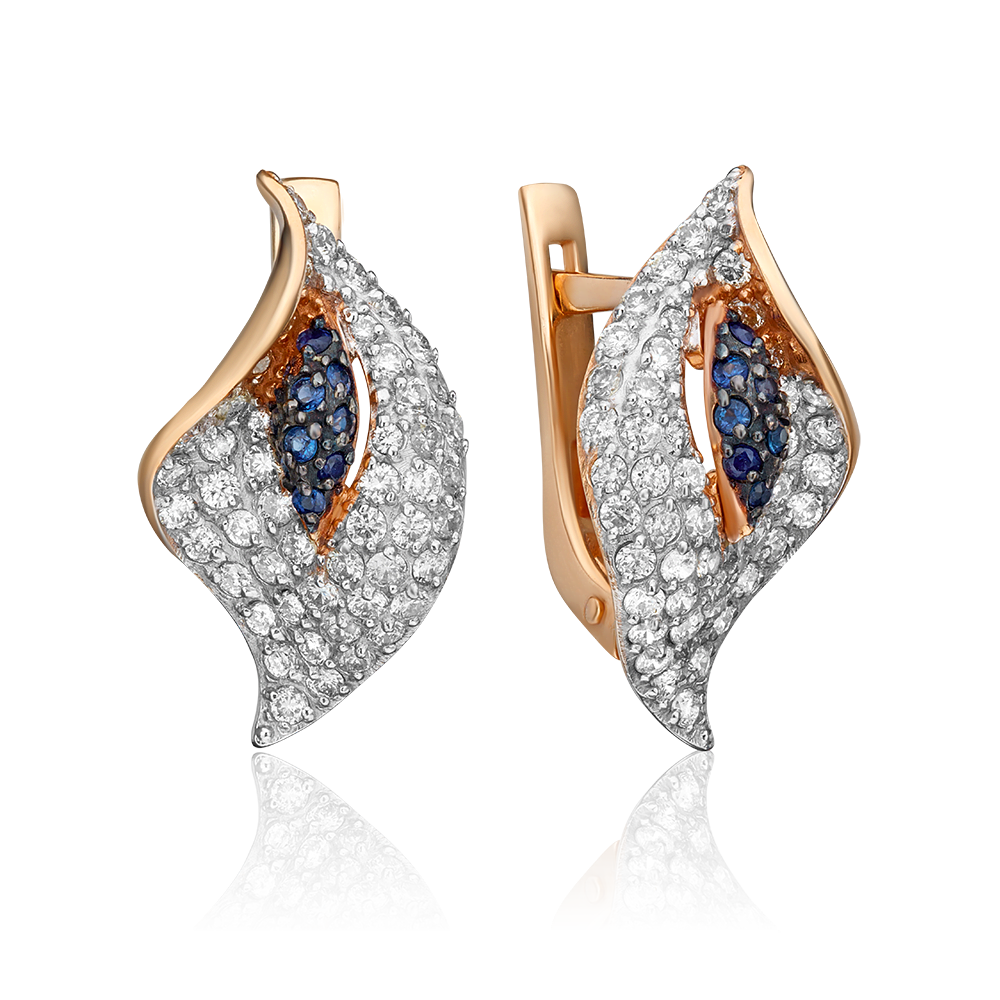 Серьги «Каллы» с английским замком из красного золота с бриллиантами и сапфирами 02-0794-00-105-1110-30