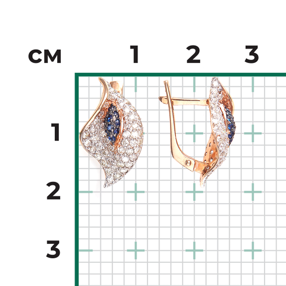Серьги «Каллы» с английским замком из красного золота с бриллиантами и сапфирами 02-0794-00-105-1110-30
