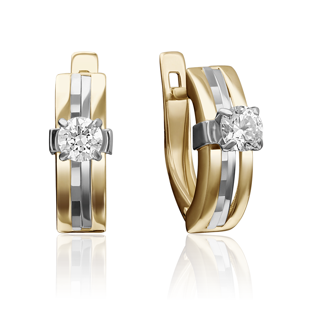 Серьги с английским замком из комбинированного золота с фианитом 02-4294-00-501-1121-38