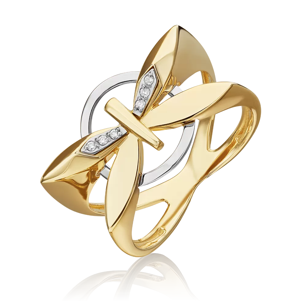 Кольцо «Стрекоза. Ценность настоящего» из комбинированного золота с бриллиантами 01-5493-00-101-1121