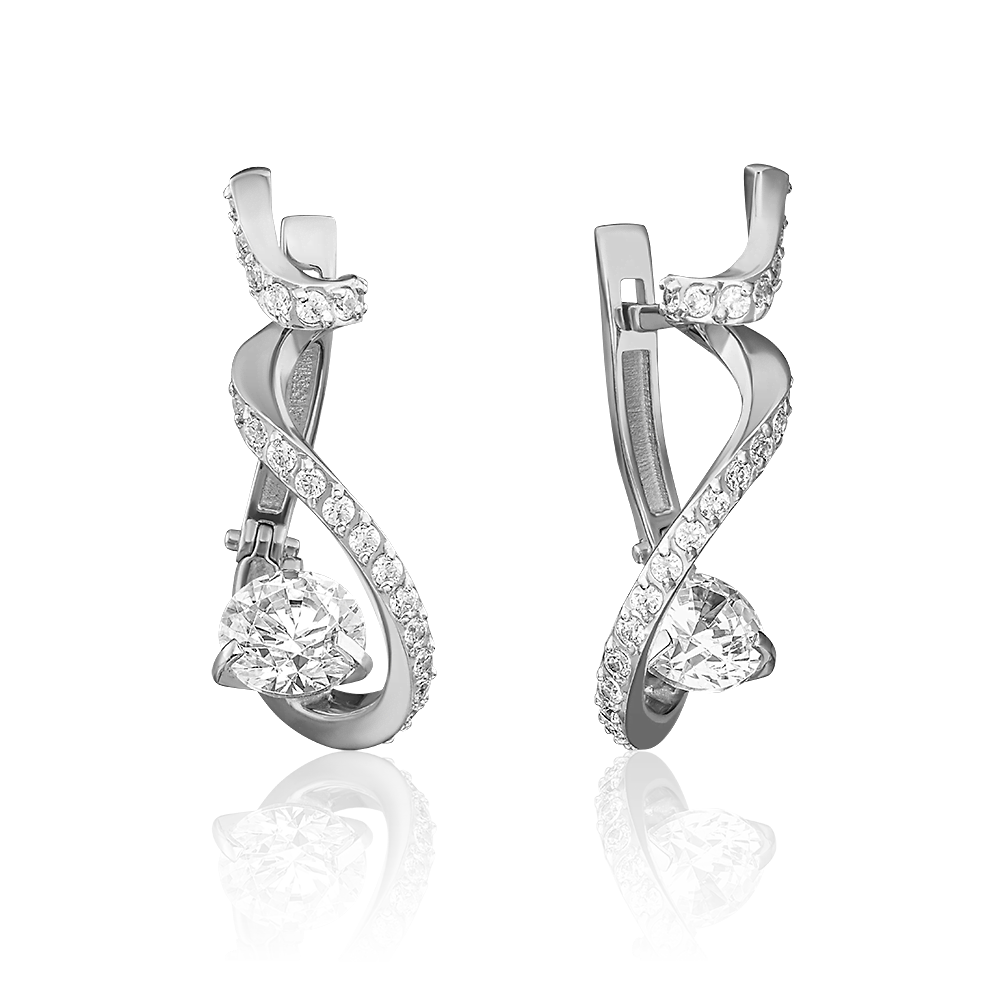 Серьги с английским замком из белого золота с фианитами 02-4582-00-501-1120-38