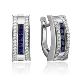 Серьги с английским замком из белого золота с сапфирами и бриллиантами 02-4293-00-105-1120-30