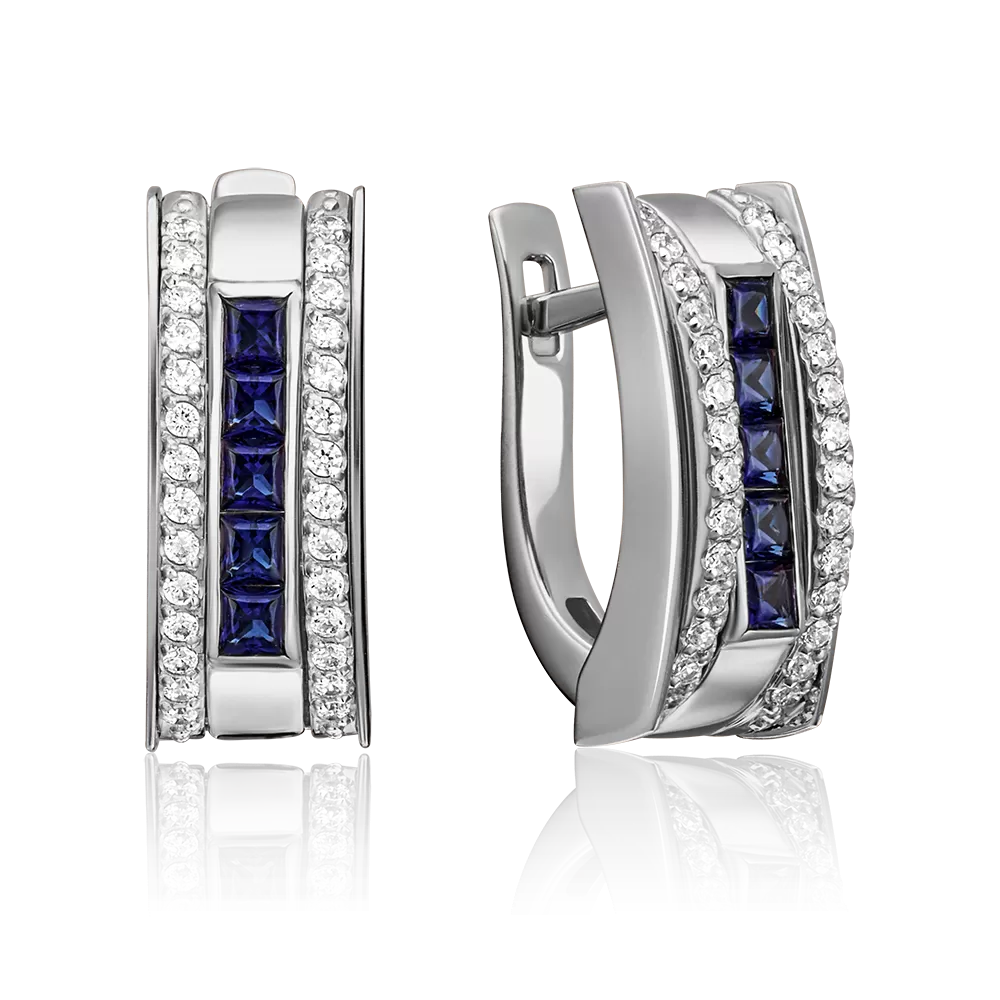 Серьги с английским замком из белого золота с сапфирами и бриллиантами 02-4293-00-105-1120-30
