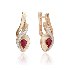 Серьги с английским замком из красного золота с рубином и бриллиантами 02-5240-00-107-1110