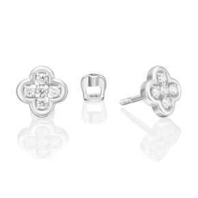 Серьги-пусеты «Клевер» из белого золота с фианитами 02-5523-00-401-1120