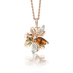 Подвеска «Пчела» из красного золота с янтарём и эмалью 03-2762-00-271-1110-46
