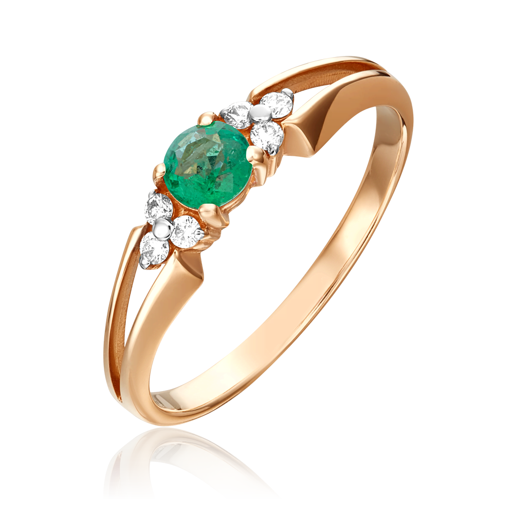 Кольцо из красного золота с изумрудом и бриллиантами 01-0569-00-106-1110-30