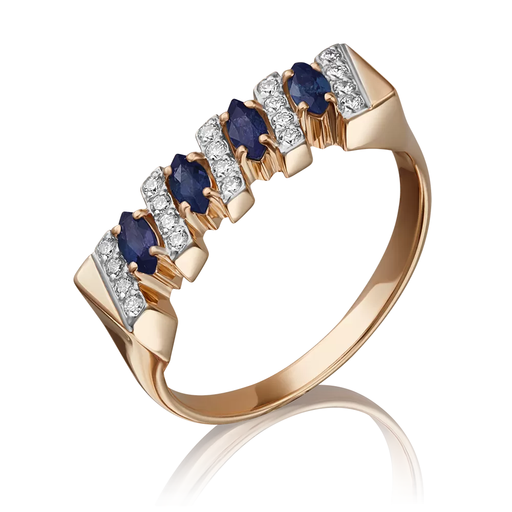 Кольцо из красного золота с сапфирами и бриллиантами 01-0571-00-105-1110-30