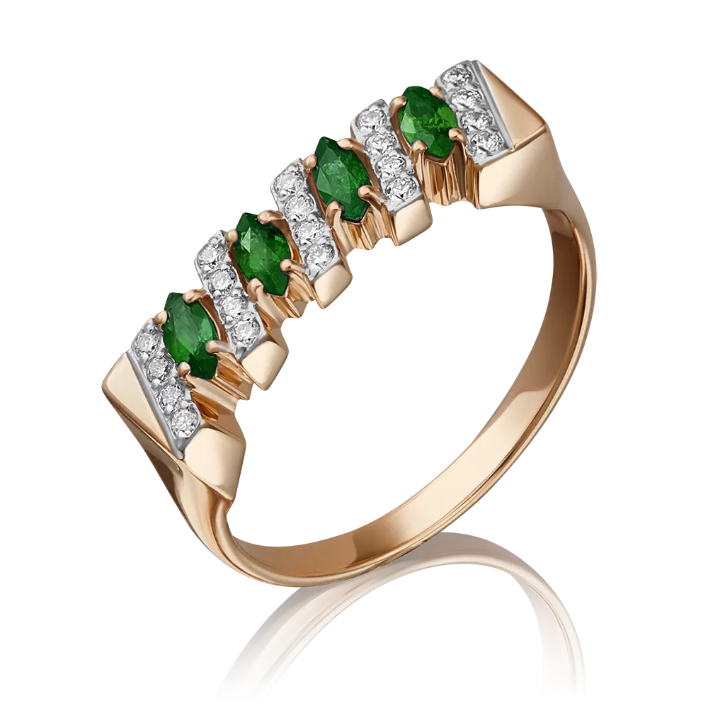 Кольцо из красного золота с изумрудами и бриллиантами 01-0571-00-106-1110-30