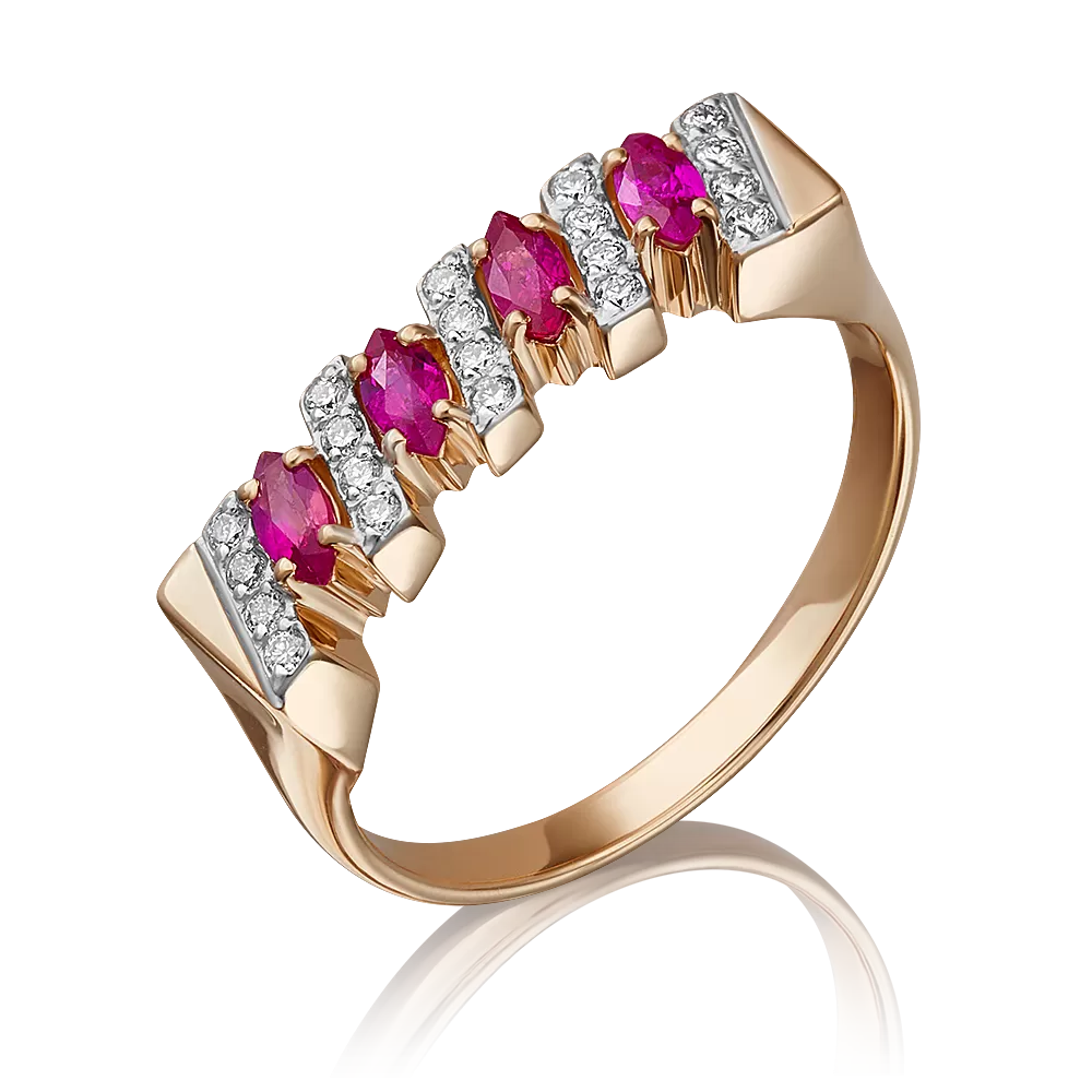 Кольцо из красного золота с рубинами и бриллиантами 01-0571-00-107-1110-30