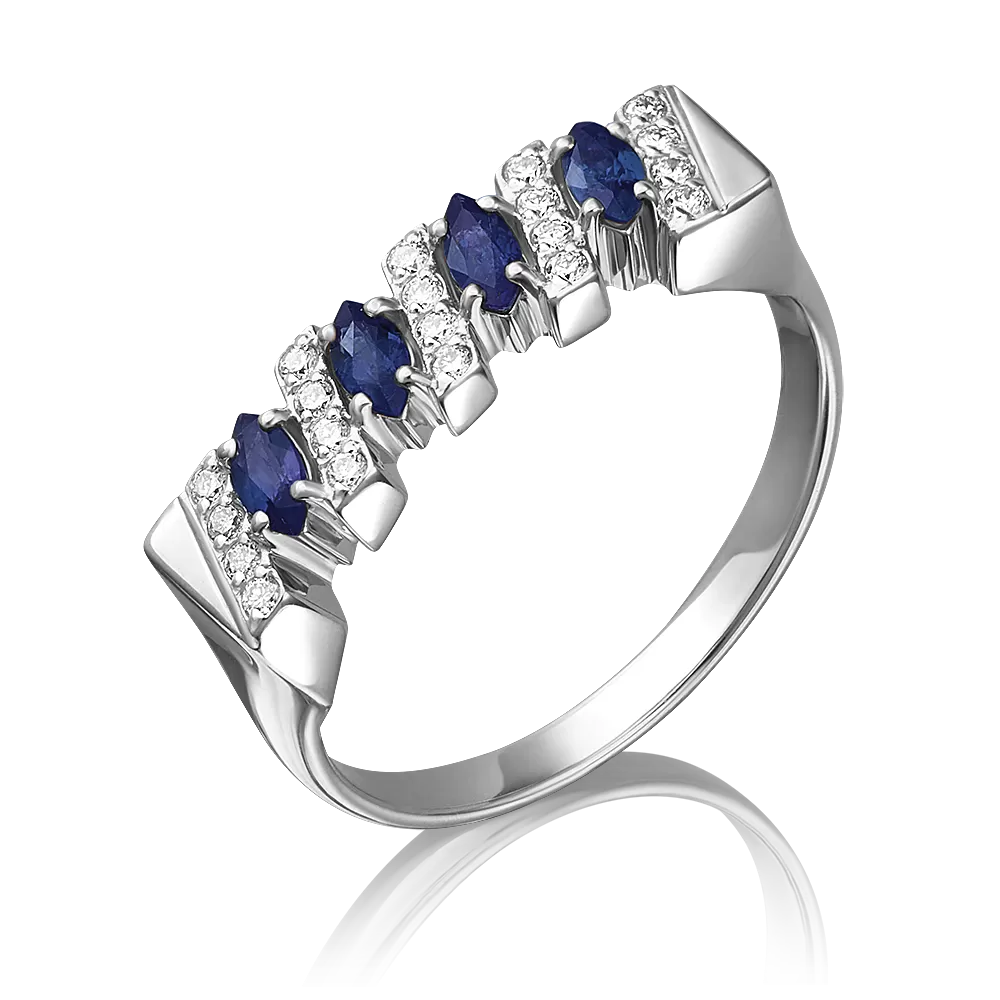 Кольцо из белого золота с сапфирами и бриллиантами 01-0572-00-105-1120-30