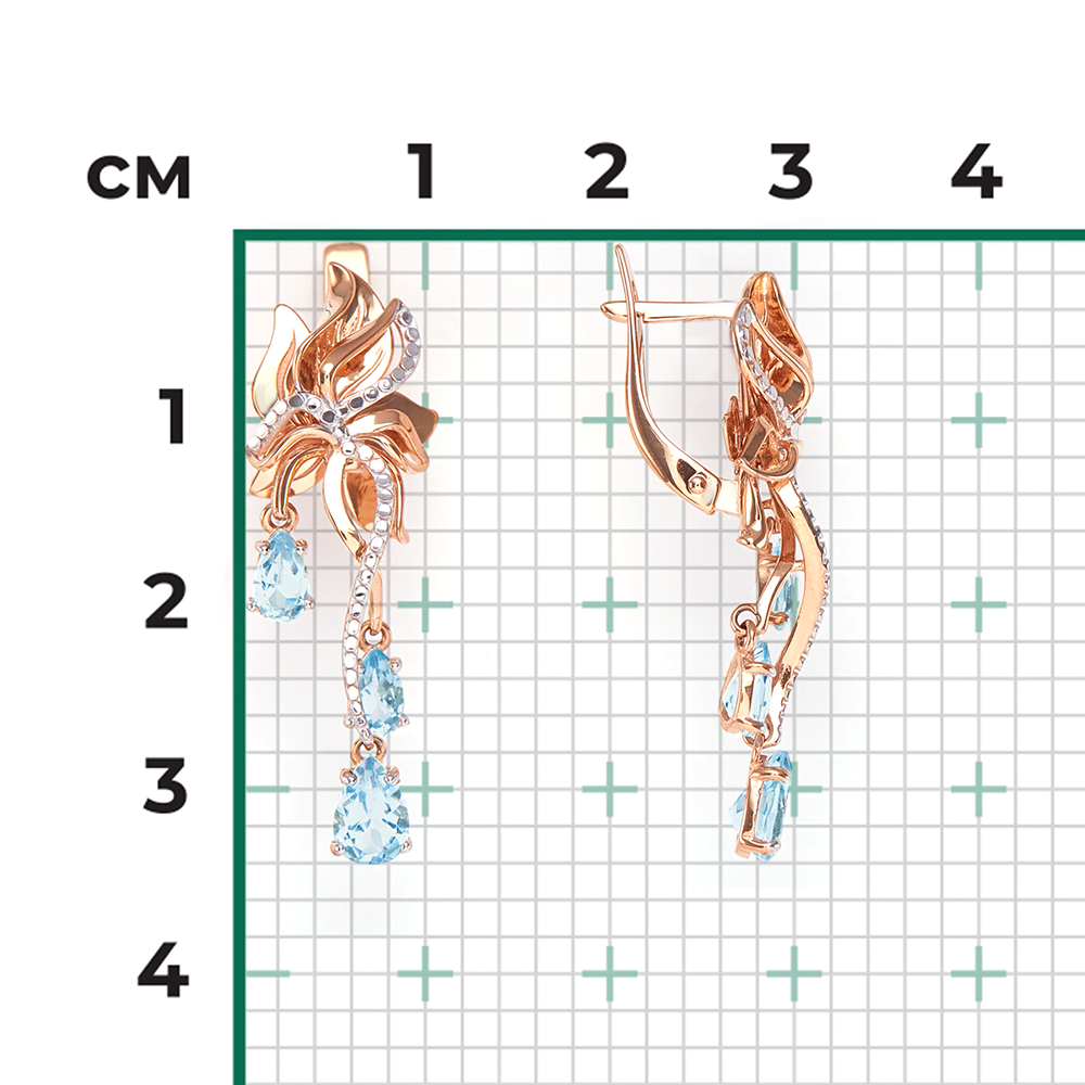 Серьги «Цветы» с английским замком из красного золота с топазами 02-4266-00-201-1110-57