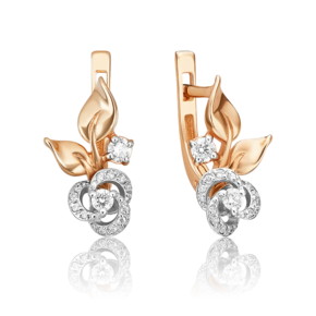 Серьги «Розы» с английским замком из комбинированного золота с бриллиантами 02-3477-00-101-1111-30