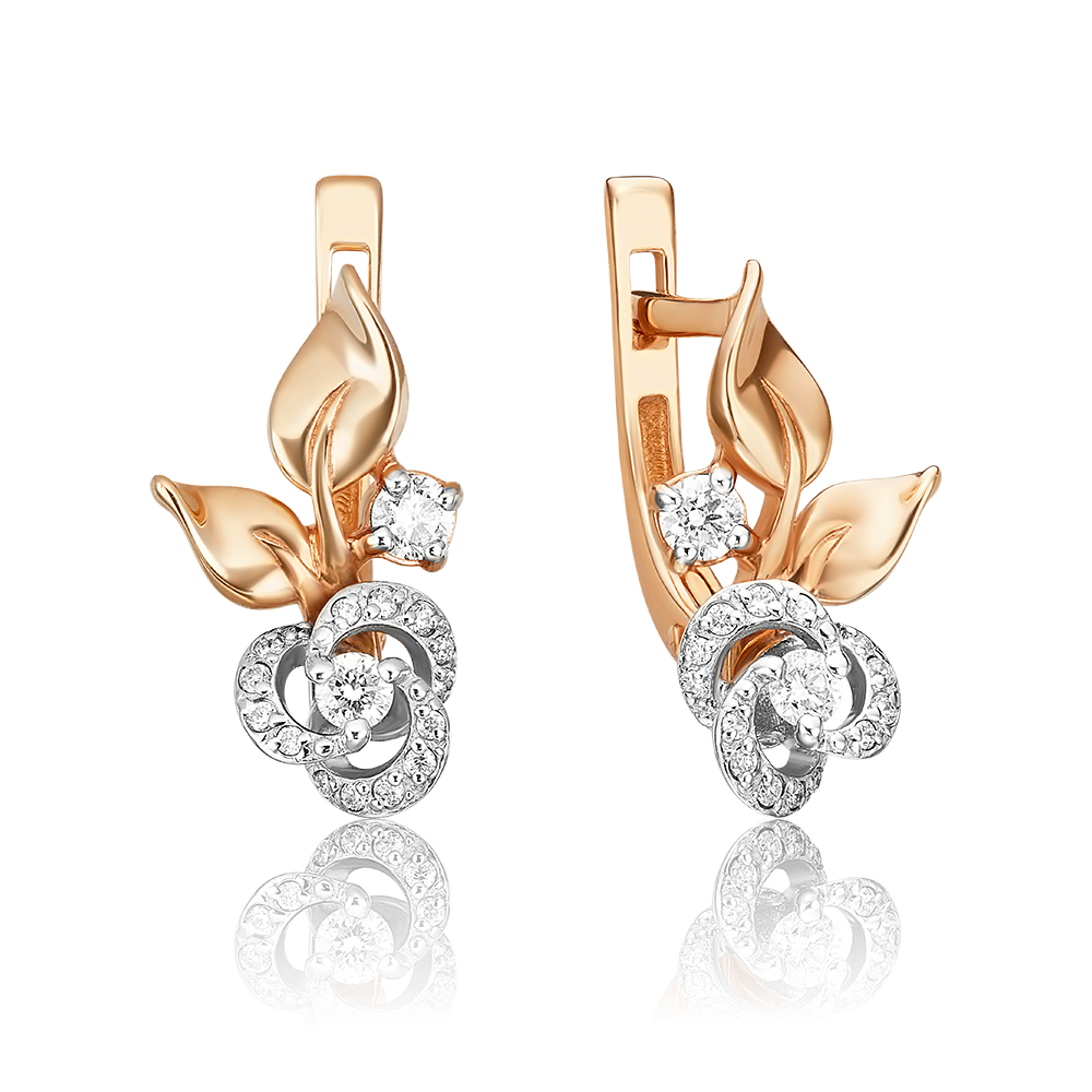 Серьги «Розы» с английским замком из комбинированного золота с бриллиантами 02-3477-00-101-1111-30
