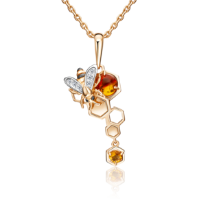 Подвеска «Пчела на сотах» из красного золота с миксом камней 03-3212-00-734-1110-57