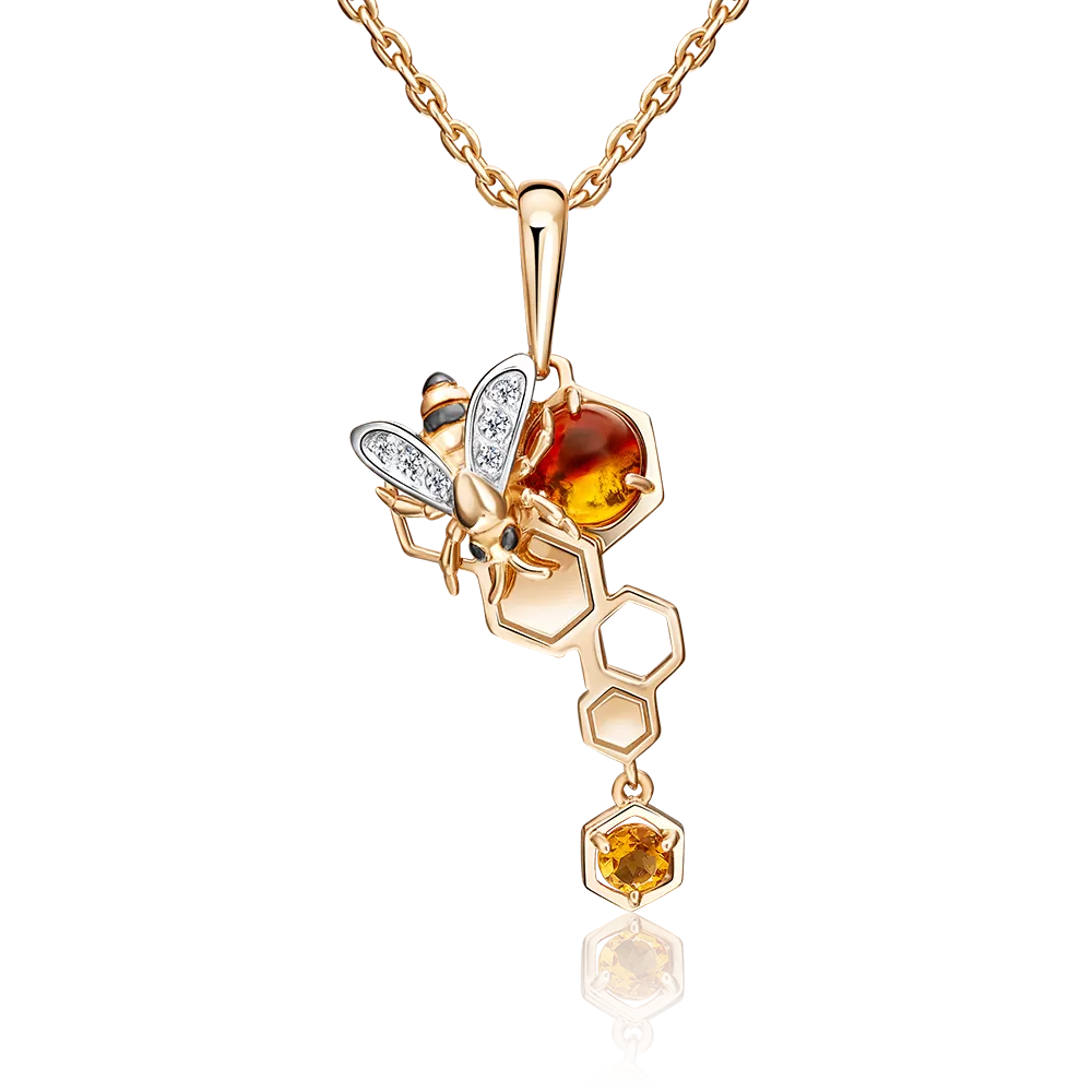 Подвеска «Пчела на сотах» из красного золота с миксом камней 03-3212-00-734-1110-57