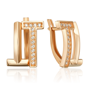 Серьги с английским замком из красного золота с фианитами 02-5520-00-401-1110