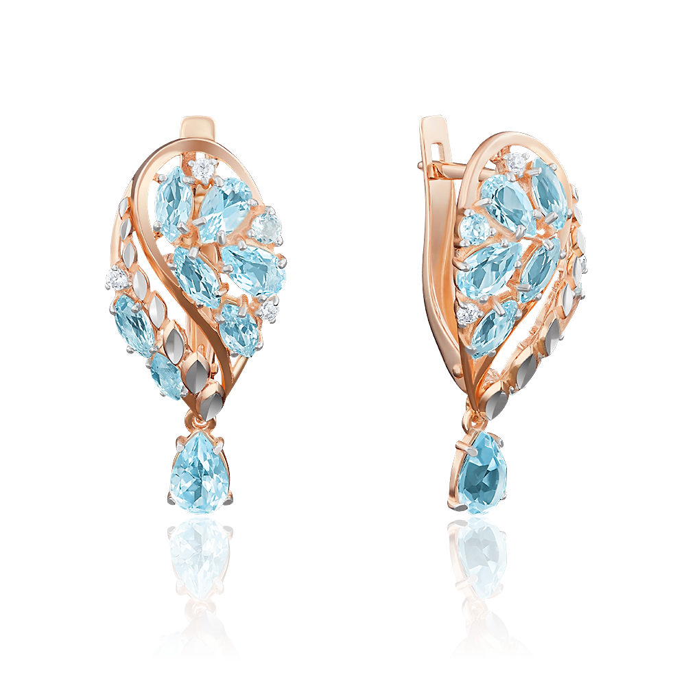 Серьги с английским замком из красного золота с топазами и фианитами 02-3950-00-207-1110-46