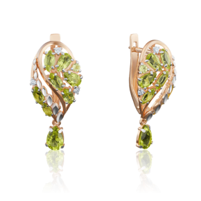 Серьги с английским замком из красного золота с хризолитами и фианитами 02-3950-00-211-1110-46