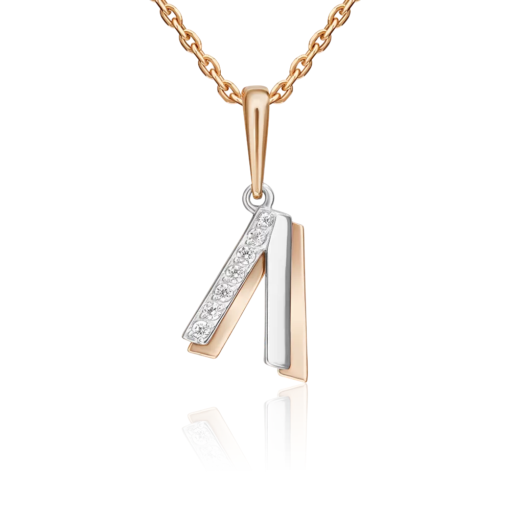 Подвеска «Буква Л» из комбинированного золота с фианитами 03-3418-Л-401-1111