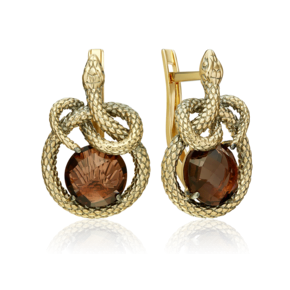 Серьги «Искушение» с английским замком из лимонного золота с кварцем дымчатым 02-5496-00-202-1130