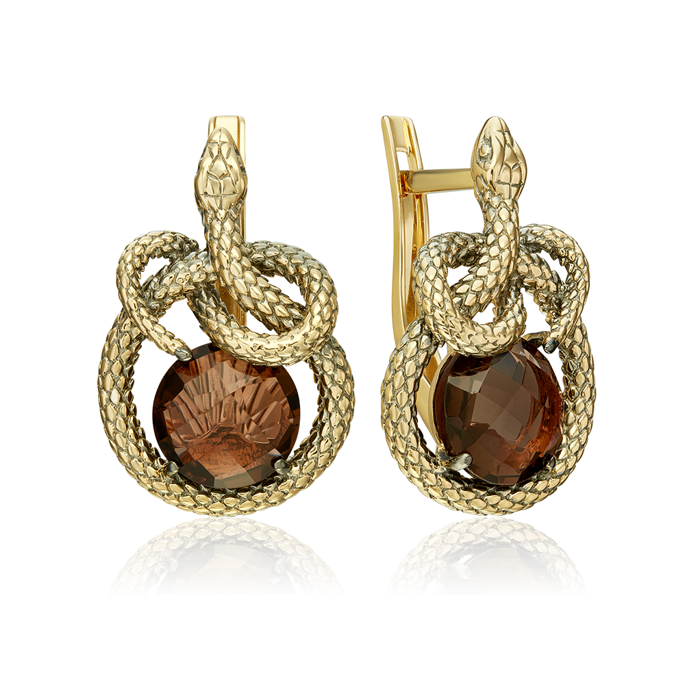 Серьги «Искушение» с английским замком из лимонного золота с кварцем дымчатым 02-5496-00-202-1130