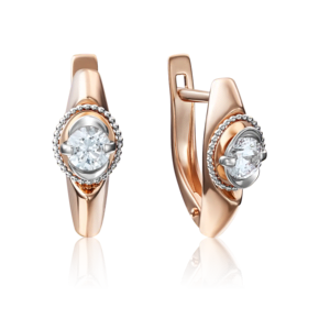 Серьги с английским замком из комбинированного золота с фианитом 02-4215-00-501-1111-38