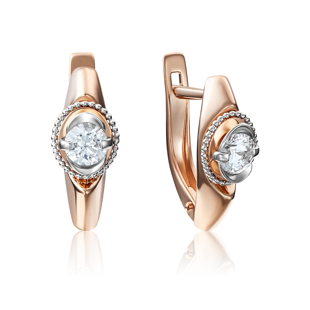 Серьги с английским замком из комбинированного золота с фианитом 02-4215-00-501-1111-38