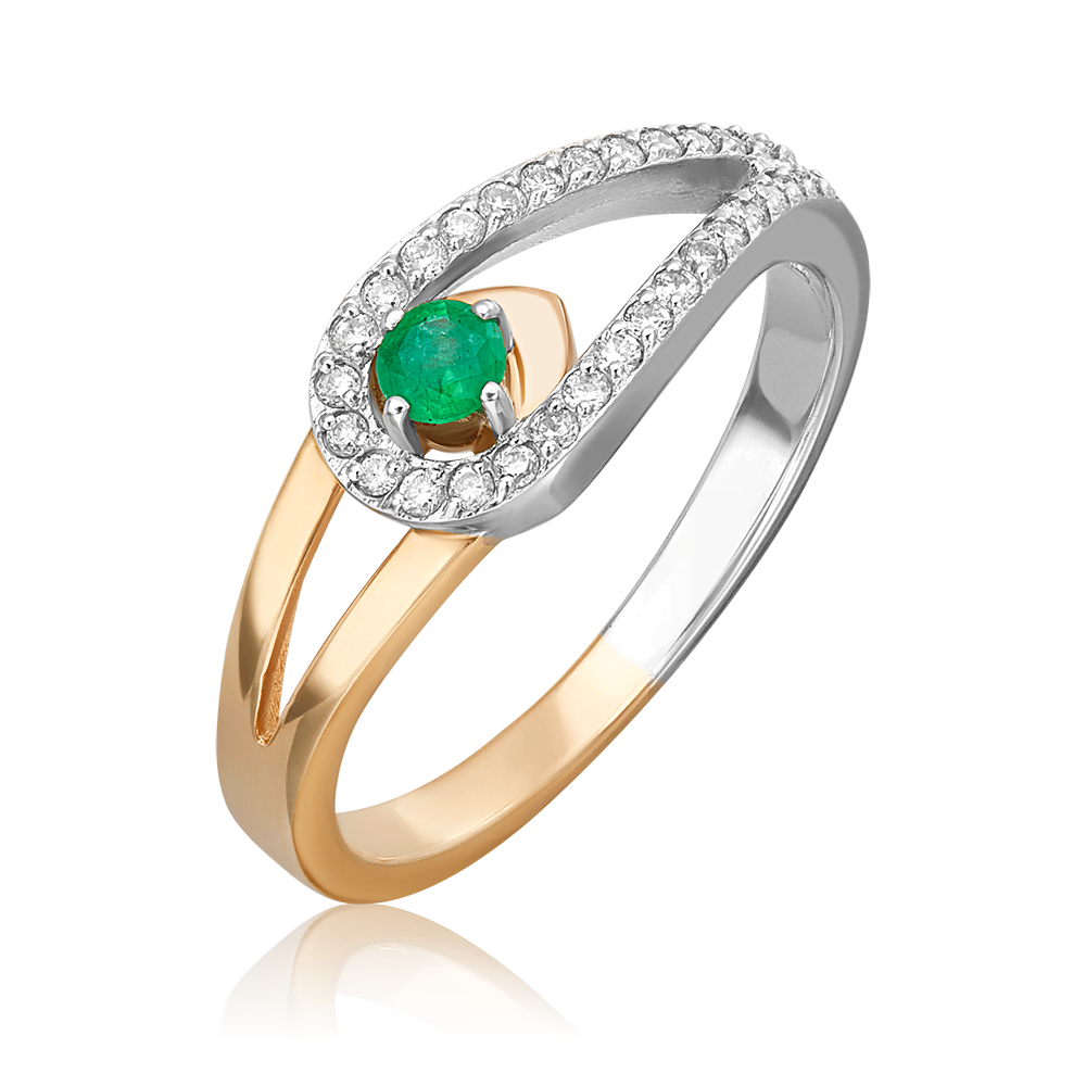 Кольцо из комбинированного золота с изумрудом и бриллиантами 01-0501-00-106-1111-30