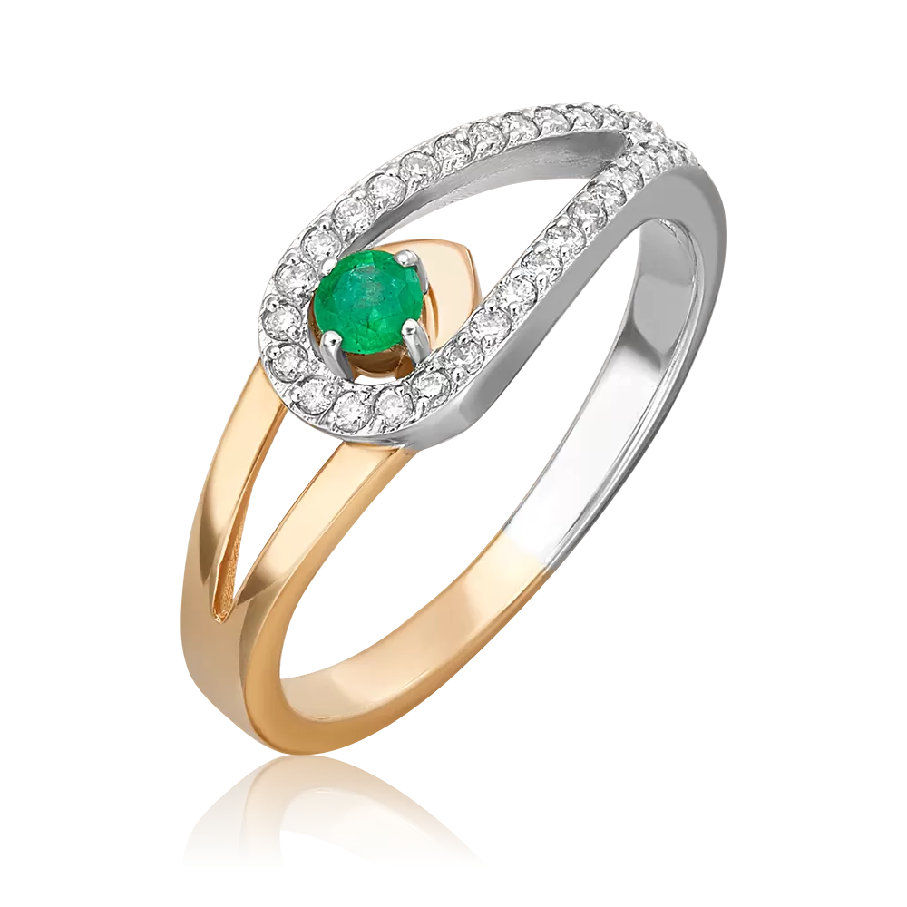 Кольцо из комбинированного золота с изумрудом и бриллиантами 01-0501-00-106-1111-30