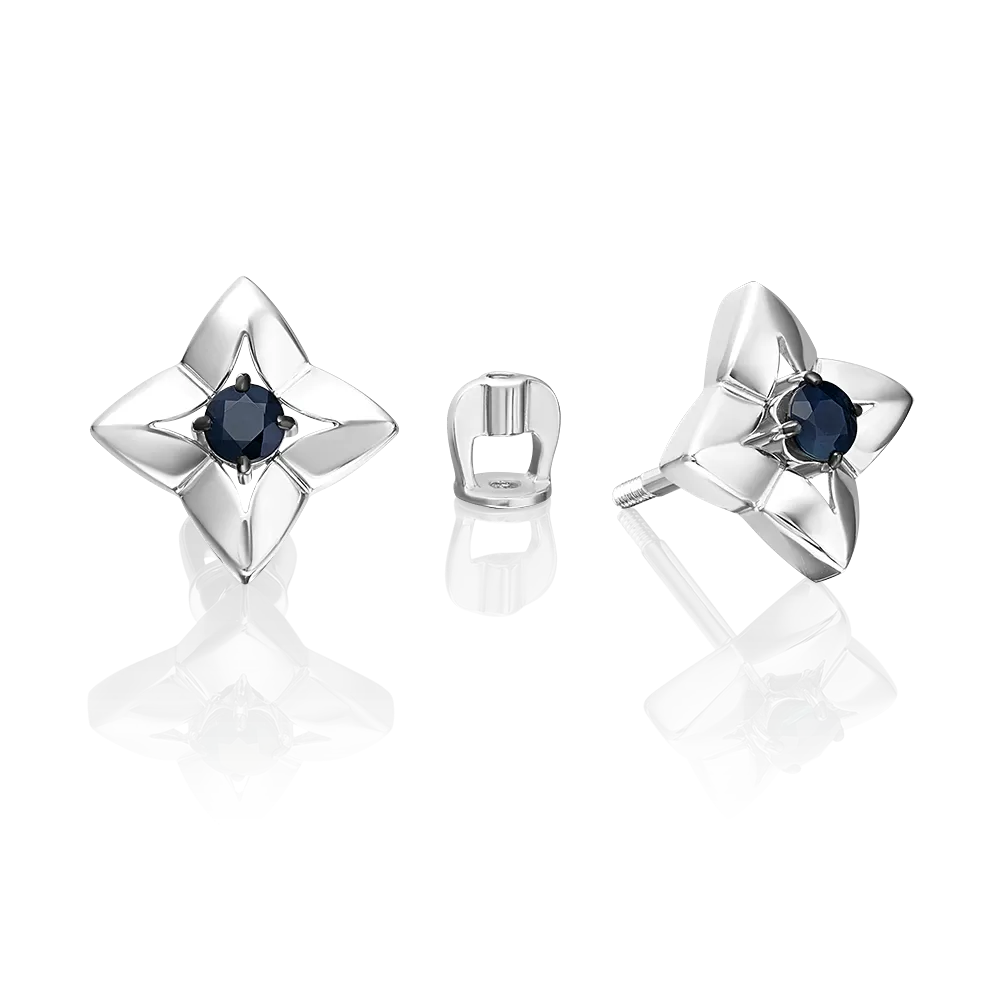 Серьги-пусеты из белого золота с сапфиром 02-5495-00-102-1120