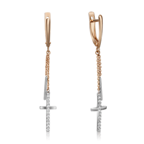 Серьги с английским замком из комбинированного золота с фианитами 02-4334-00-401-1111-42