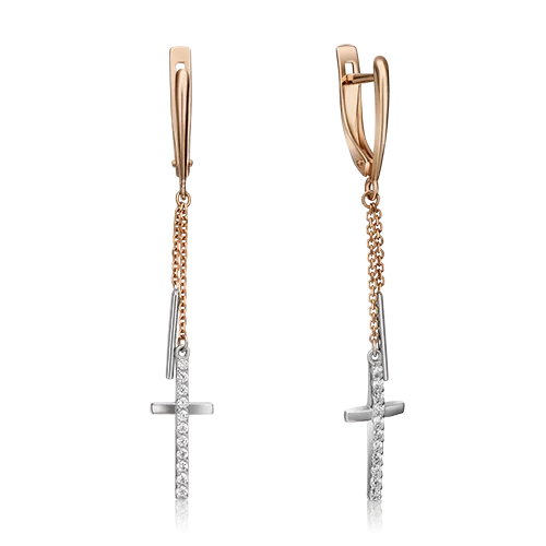 Серьги с английским замком из комбинированного золота с фианитами 02-4334-00-401-1111-42