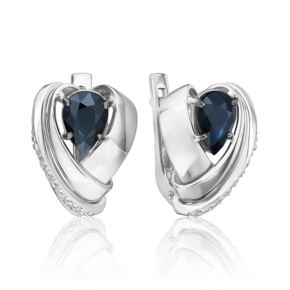 Серьги с английским замком из белого золота с сапфиром и бриллиантами 02-5206-00-105-1120