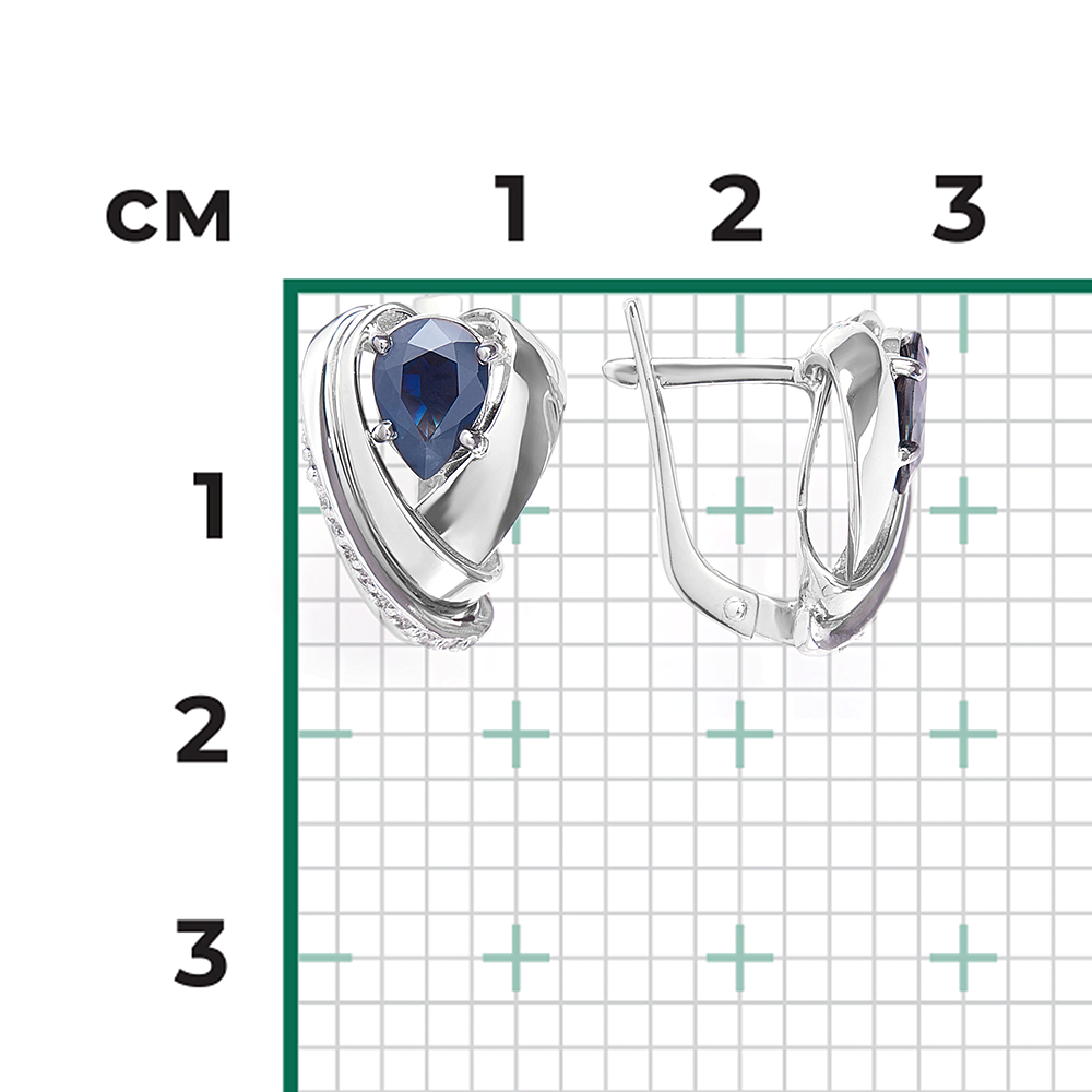 Серьги с английским замком из белого золота с сапфиром и бриллиантами 02-5206-00-105-1120
