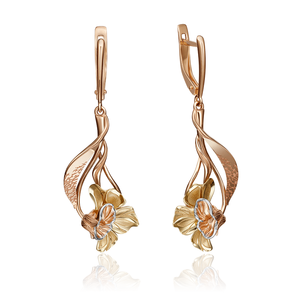 Серьги «Цветы» с английским замком из комбинированного золота 02-4261-00-000-1113-48