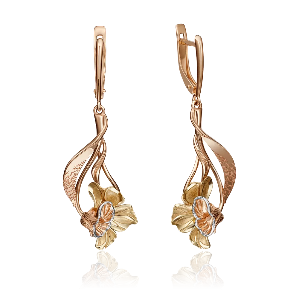 Серьги «Цветы» с английским замком из комбинированного золота 02-4261-00-000-1113-48