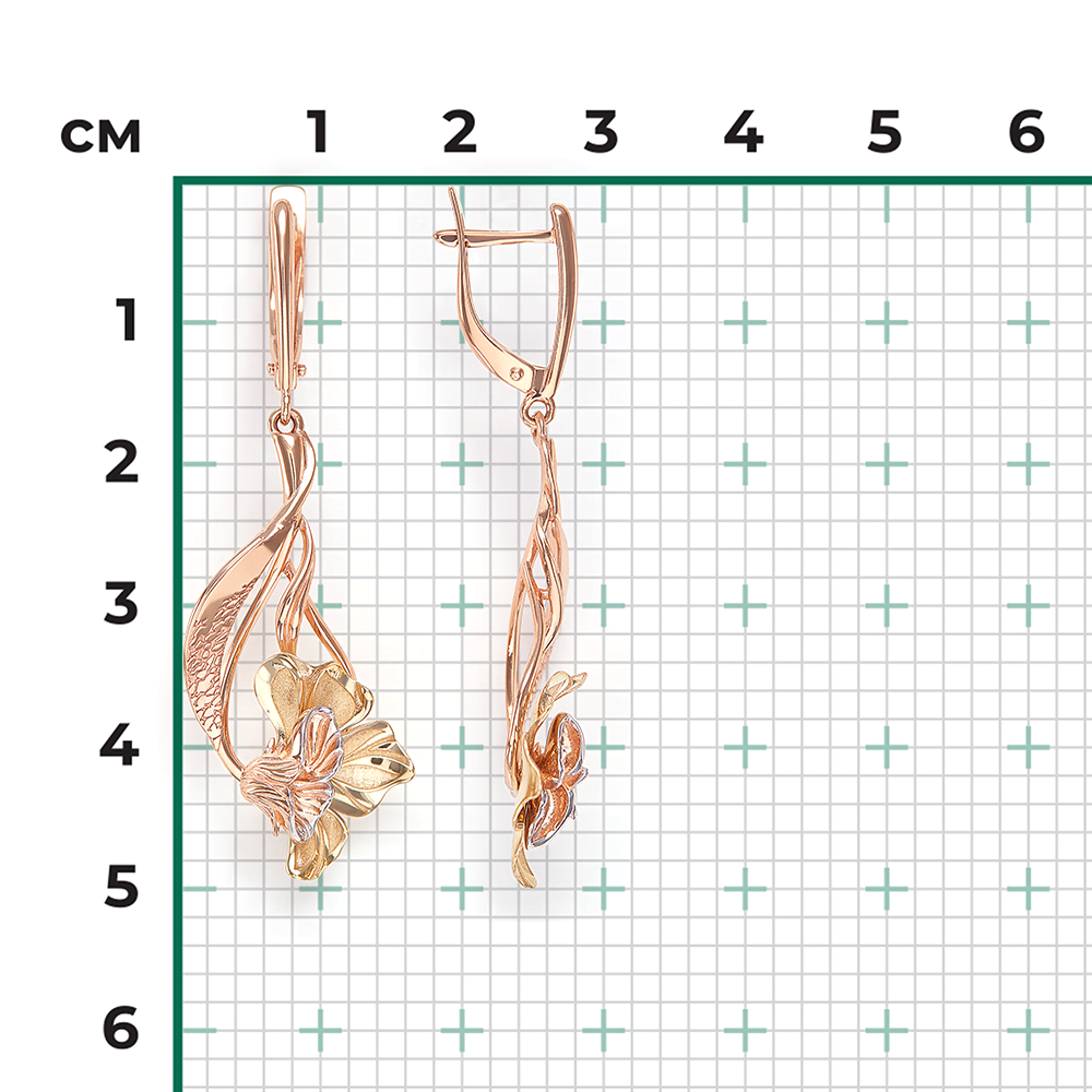 Серьги «Цветы» с английским замком из комбинированного золота 02-4261-00-000-1113-48