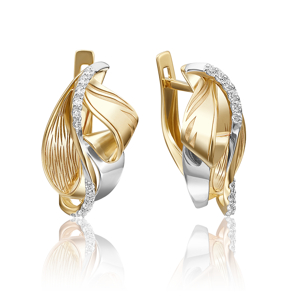 Серьги с английским замком из лимонного золота с фианитами 02-4184-00-401-1130-48