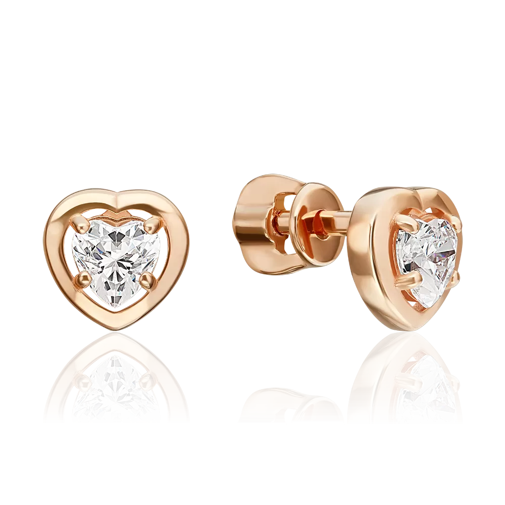 Серьги-пусеты из красного золота с фианитами 02-5626-00-401-1110