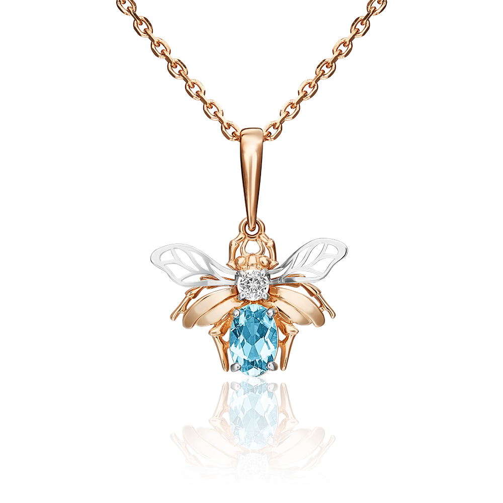 Подвеска «Муха» из комбинированного золота с топазом и натуральным топазом white 03-3098-00-201-1111-57