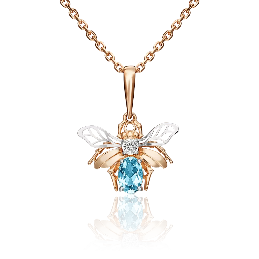 Подвеска «Муха» из комбинированного золота с топазом и натуральным топазом white 03-3098-00-201-1111-57