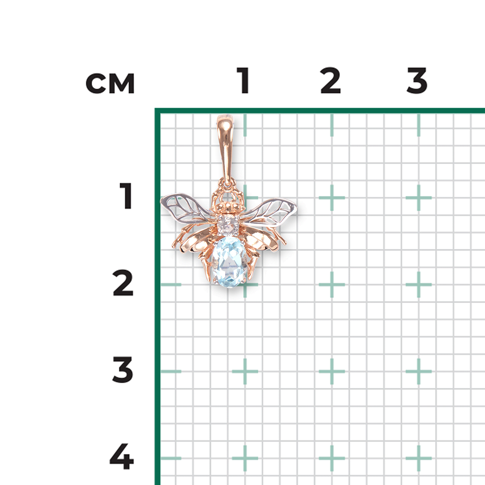 Подвеска «Муха» из комбинированного золота с топазом и натуральным топазом white 03-3098-00-201-1111-57